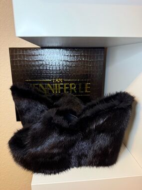 IAMJENNIFERLE Black Fox Fur Wedges